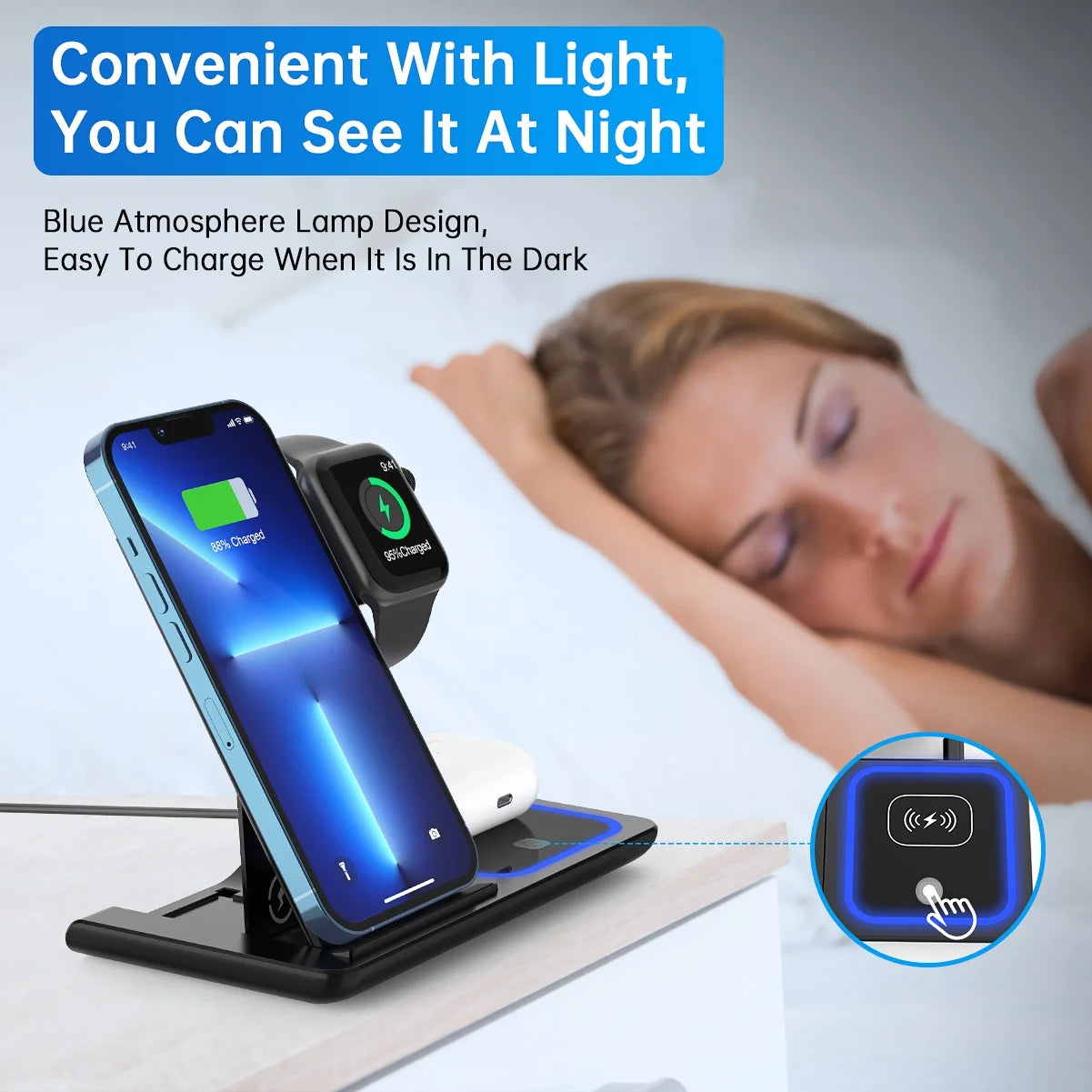 2024 Upgraded Wireless Charging Station, 18W 3 in 1 Charger Station, Fast Charging Dock Stand for Iwatch Series 10/9/8/7/6/SE/5/4/3/2, Compatible with Iphone 16 15 14 13 12 11 Pro/Xs/Samsung & Airpod