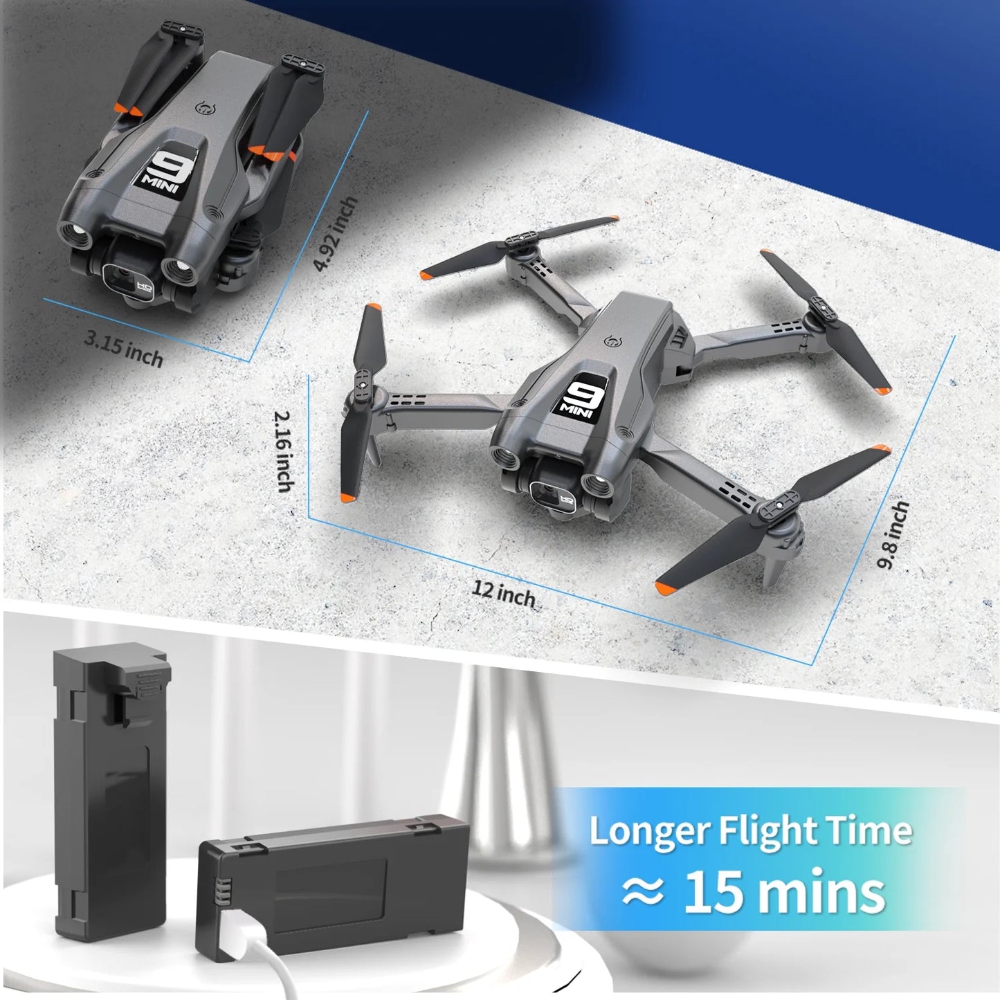 Foldable Drone, 1080P HD FPV Camera Wifi RC Quadcopter, 360° Flip, Waypoint Flight, for Kids Adult and Beginners Black，2 Batteries