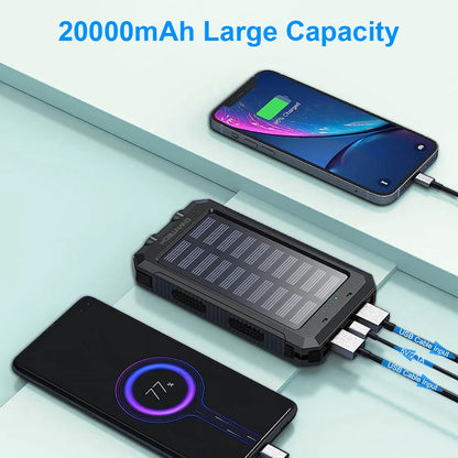 Portable Solar Charger for Iphone and Android 20000Mah Power Bank with Dual 5V USB Ports for Outdoor Camping Hiking